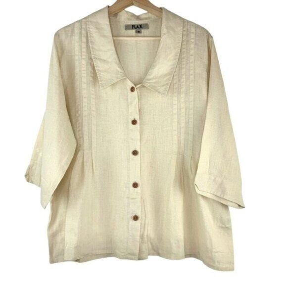 Flax Button Down Peplum Blouse in Cream/Yellow - Picture 1 of 6